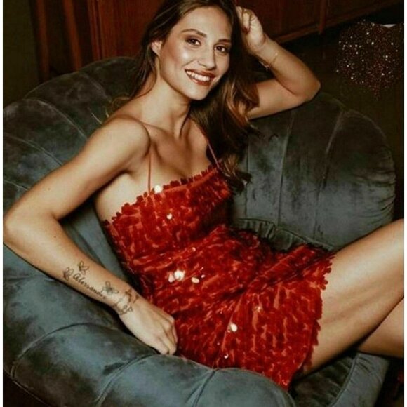 Zara Red Sequin Mini Dress Sparkle Slip Party Cocktail New Years Blogger Fave M - Picture 2 of 16